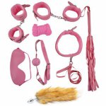 8pcs SM Sex Toy Set Fetish Restraint Anal Plug Tail Bondage Kit PU Leather  Handcuffs Whip Rope Eye Mask Erotic Toys For Couples