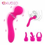 EXVOID AV Stick G-spot Massager Dual Motor Sex Toys for Women Silicone Dildo Vibrator 3 Head Caps Sex Shop Powerful Magic Wand