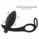 10 frequency threaded silicone vibrating anal plug, vibrating lock ring, sex toys