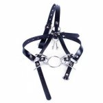 Open Mouth Gag Metal Oral Fixation Sex Ring Leather Head Harness Fetish Bdsm Slave Mask Adult Game Sex Toys For Couple