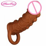 ManNuo Reusable Penis Sleeve Cock Ring Condom for Men Soft Silicone Realistic Dildo Extender Delayed Ejaculation Male Sex Toy 88