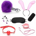 Sex Bondage Kit Handcuffs Ankle Shackles Mouth Plug Blinder Adult Game perfect