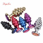 Metal anal plug head mini sex toy color crystal jewelry threaded butt expansion plug unisex adult products
