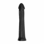 Prążkowane dildo analne all black 32cm czarny | 100% dyskrecji | bezpieczne zakupy