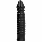 Prążkowane dildo analne all black 26cm czarny | 100% dyskrecji | bezpieczne zakupy