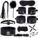 10pc Sex Handcuffs Anklet Nipple Clamps Fetish Whip Mouth Gag Sex Mask BDSM Bondage Set Erotic Sex Toys for Woman Men Adult Game