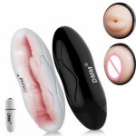 Double Hole Real Vagina Pocket Pussy Vibrating Male Masturbator Mouth Tongue Sucking Oral Sex Masturbation Cup Toy for Men T