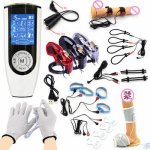 Super Strong Dual Output Host Electric Shock Cock Cage Penis Ring Electro Stimulation Gloves Body Massage Pads Male Sex Tools