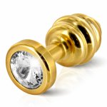 Diogol, Prążkowany ozdobny plug analny - Diogol Ano Butt Plug Ribbed  Gold Plated 35mm Złoty