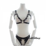 Ins, Ourbondage  Women Sheeny PU Leather Harness Belt Sexy Chains Lingerie Fetish Chains Strap Bra and Pants Suit For Women