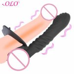 OLO Strap On Penis Double Penetration Anal Plug Vagina Dildo Butt Plug Vibrator Stimulator Massager Sex Toys For Couples