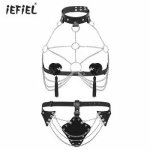 Women Body Open Bust Harness Chain Underwear Sexy Toys Punk Style PU Leather Sexy Lingerie Body Caged Gothic Bra Garters Harness
