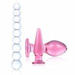 3Pcs Glass Penis Crystal Ball Anal-Plug G-spot Stimulator Butt Pleasure Wand Glass Massager Adult Sex Toy for Beginner