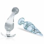 2Pcs White Mix Glass Penis Crystal Ball Anal-Plug G-spot Stimulator Butt Pleasure Wand Glass Massager Adult Sex Toy for Beginner