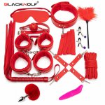 BLACKWOLF Bed Bondage Set For Adult Game Erotic PU Leather BDSM Kits Handcuffs Whip Gag Anal Nipple Clamps Rope Sex Toys Women