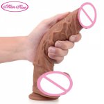 Man Nuo New Realistic Dildo Soft Double Layer Liquid Silicone Big Penis Dick with Suction Cup Sex Toys for Woman Lesbian Strapon