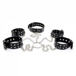 Adult Sex Game sex toys For Couples Collar+Handcuffs+foot PU Metal chain VP-CR003024A
