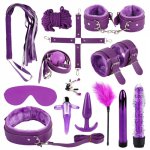 14pcs Bondage Restraints Kits BDSM Sex Handcuffs Whip Anal Plug Bullet Vibrator Erotic Sex Toy For Couples Sexual Adult Games