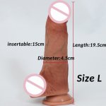 19.5cm Realistic Sliding Foreskin Dildos Fake Penis Females Vagina Masturbation Stimulation Soft Strapon Dildos Adult Sex Toys