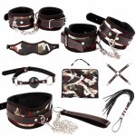 Adult sex toy leather camouflage handcuffs shackles 7 pieces leather cosplay set