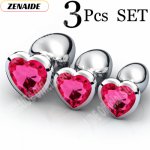 3Pcs/Set Jewelry Heart Butt Plug Metal Anal Beads Crystal Butt Plug Sex Toy for Woman Anal Dilator BDSM Colorful Anus Plug