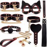 BDSM Kits Genuine Leather Bondage Set Fetish Handcuffs Collar Gag Whip Erotic Sex Toys For Women Couples Adult Games
