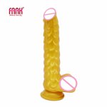 Faak, FAAK long silicone dildo with suction cup butt plug erotic products fish scale texture golden realistic penis sex toys for women