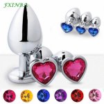 FXINBA 3Pcs/Set Heart Stainless Steel Anal Plug Metal Butt Plug Large Waterproof Beads Buttplug Adult Sex Toys for Women