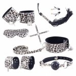 8Pcs Womens PU Leather Leopard Print Handcuffs Restraints Kit Mouth Ball Gags Adult Role Play Sex Game Toys