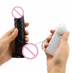 Silicone Black Realistic Dildo Vibrator with Suction Cup Double Motors Vibrating Strapon Penis Artificial Sex Toys for Woman