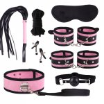 SM Adult Sex Toy Binding Handcuffs  Whiplash  Nipple Clip  Eye Cover  Mouth Plug  Traction Rope  Collar  Erotic Torture 8 Sets