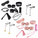 Adults BDSM Sex Bondage Set Handcuffs Nipple Clamps Mouth Plug Whip Rope Sex Toys For Couples Sex Products Erotic Toys