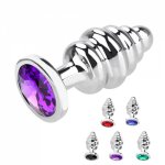 Crystal Jewelry Anal Plug Metal Stainless Steel Butt Plug Spiral Beads Stimulation Prostate Massager Sex Toys For Woman Men