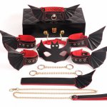 BDSM Bondage Constraint PU Leather Sex Toy Set Handcuffs Collar Shackle Role-Playing Bat Couples Adult Games Flirting Toy