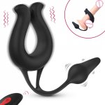 Pair vibrator with anal butt plug for penis clit g-point stimulation cock Rechargeable remote training ring male sexual toys