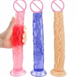 Female long-coloured simulation anal penis plug crystal clear female vibrator masturbation