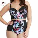 2017 New Retro Floral Push Up Bikini Set Print Sexy Women Bandeau High Waist Swimwear Brazilian Plus size Female Bathingsuit 4XL
