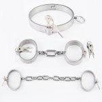Stainless Steel Lockable Slave Neck Collar Handcuffs Ankle Cuffs BDSM Bondage Shackles Leg Irons Restraints Sex Toys For Couples
