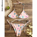 Make Difference Brand Lycra Sexy Triangle Micro Bikini 2018 Women Halter Bandage Swimwear Flamingo Pineapple Brazilian Swimsuits