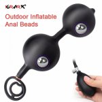 Outdoor Inflatable Anal Beads Male Deep Expandable Exercise Plug with Rings Huge Butt Plug Prostate Massager with Metal Ball