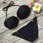 Thong Bikini 2017 Sexy Women Halter Solid Push Up Black Bikini Set BathingSuit Swimwear Brazilian Cheap Vintage Swimsuit Female 