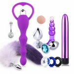 11pcs SEX Kit BDSM Sex Tail Anal Plug Bullet Vibrator Erotic Sex Toy For Couples Adult Games