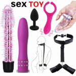 Bdsm Bondage Vagina Vibrator Clitoris Butt Plug Anal G-Spot Dildo Vibrator Lesbian Adult Sex Toys Masturbator