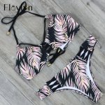 Floylyn New Tropical Tree Printed Sexy Bikini Set Swimwear Triangle Brazilian Thong Bottom Swimwear Swimsuit