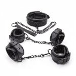 Black Genuine Leather Bdsm Bondage Set 3pcs Restraints Collars Ankle Cuff Handcuffs For Sex Bondage Set Sex Toys For Adults