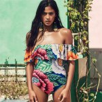 2018 New Model Sexy Women Bikini Set Off Shoulder with Flower Printing Frilling Swimsuit Swim One Piece Swimwear Biquini Bathing
