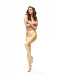 Misso p800 - kryjące błyszczące złote rajstopy z erotycznym wycięciem - pantyhose - gold