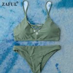 ZAFUL Bikinis Set Lace Up Cami Bikini Swimwear Women Sexy Crisscross Plunge Bikinis Backless Bathing Suits Beachwear Swim Wear