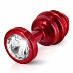 Diogol, Prążkowany ozdobny plug analny - Diogol Ano Butt Plug Ribbed  Red 35mm Czerwony