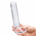 szklane realistyczne dildo z jądrami - glass realistic ribbed glass g-spot dildo with balls  